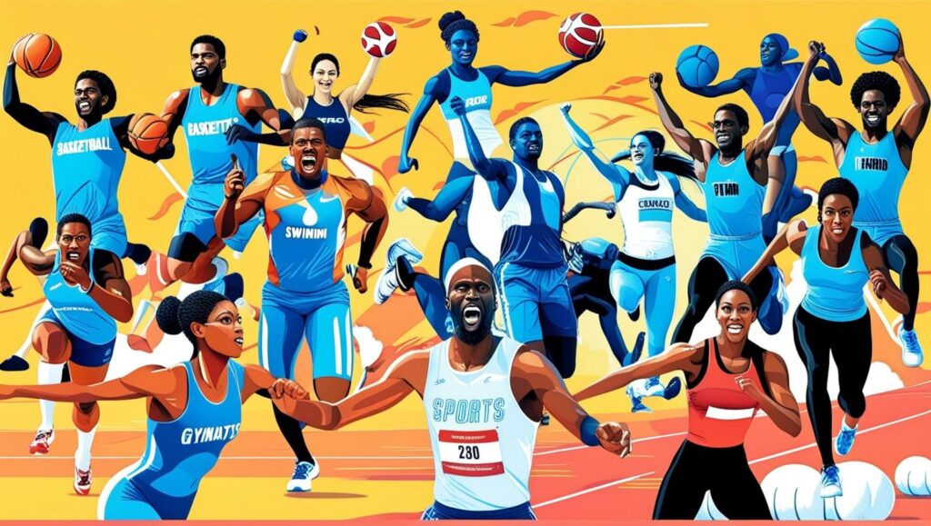 UNA IMAGEN CON VARIOSÄ DEPORTES CON HOMBRES Y MUJERES